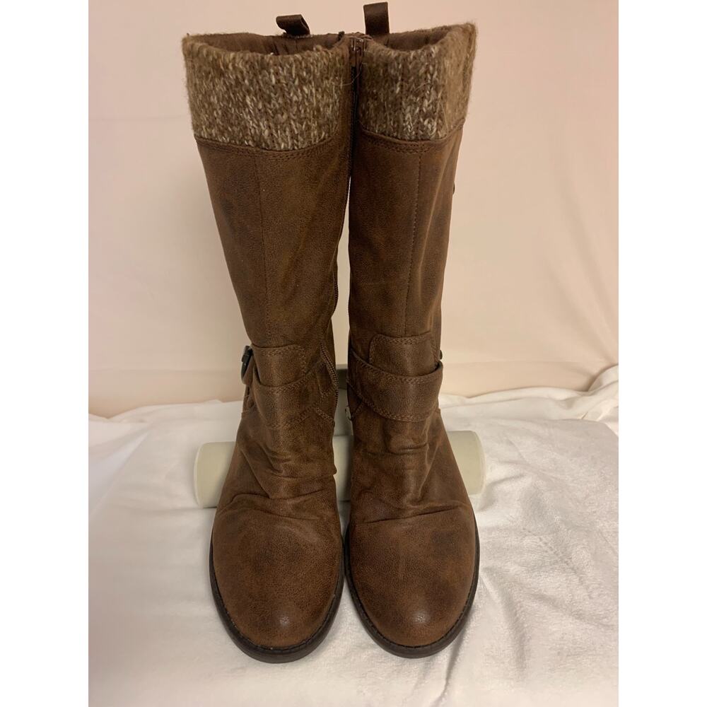 Baretraps Wylla Womens Boots Size 8M Distressed Brown Knit Cuff Mid Calf